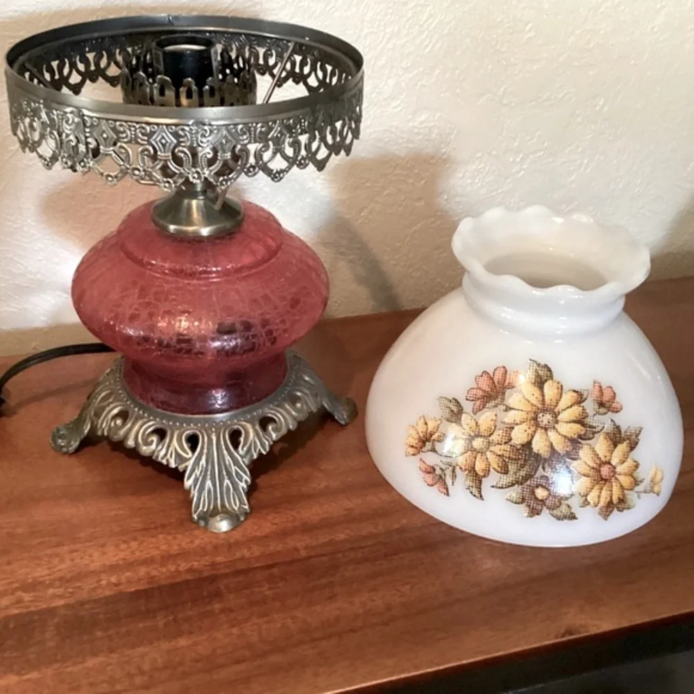 Hurricane Lamp Shade REPLACEMENT Vintage Milk Glass Pink Yellow Green Florals